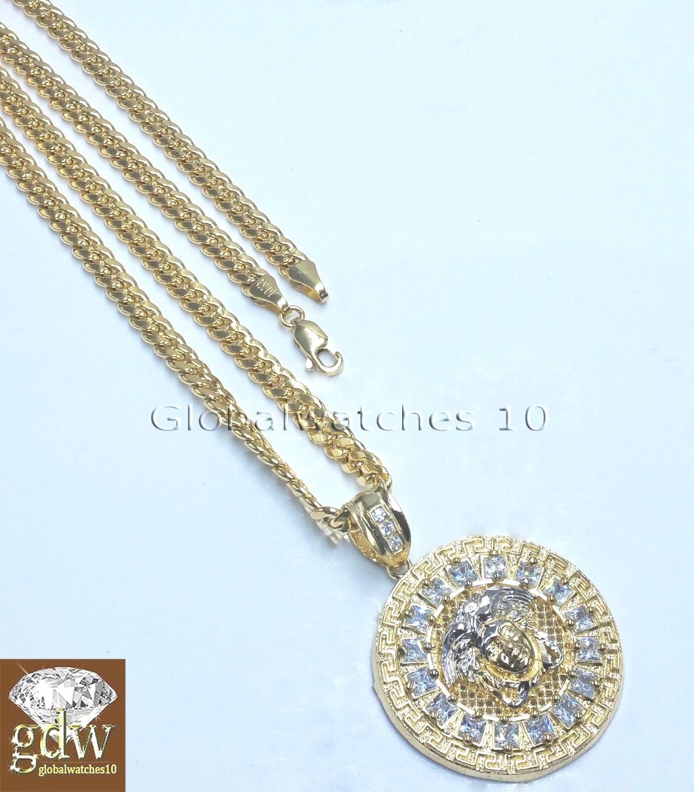 10k Gold Real Gold Head Charm Miami Cuban 20 inch Chain Set - GoldenlinQ